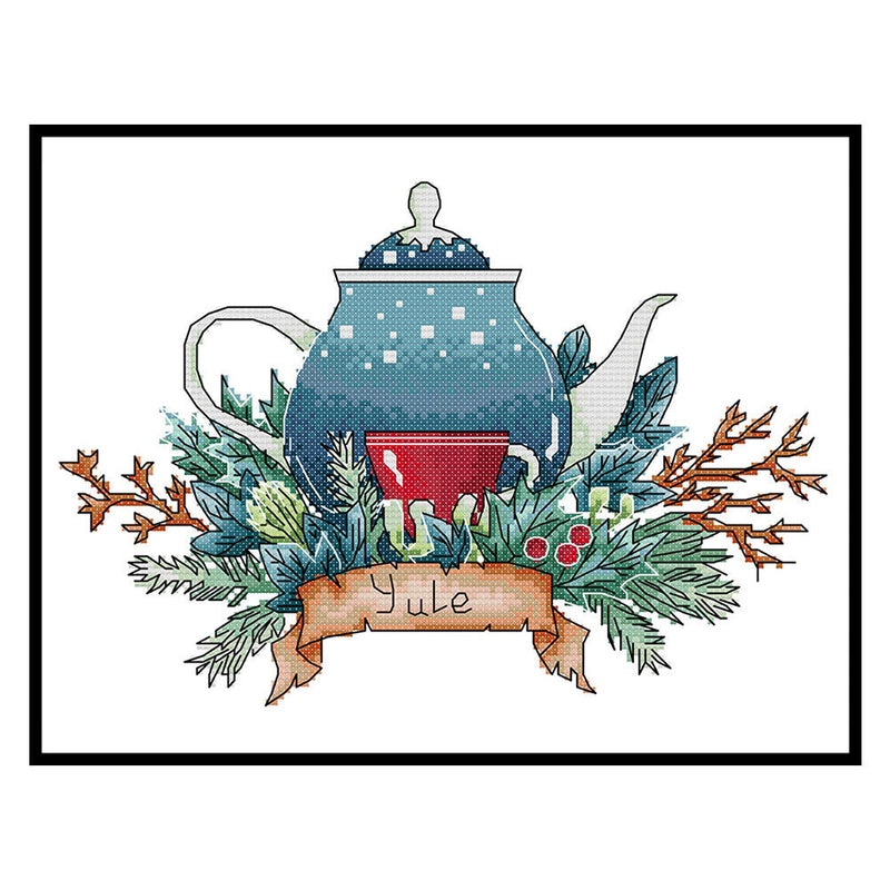 Partial Embroidery Teapot Stamped Canvas 14CT DIY Cross Stitch Kits (J530)