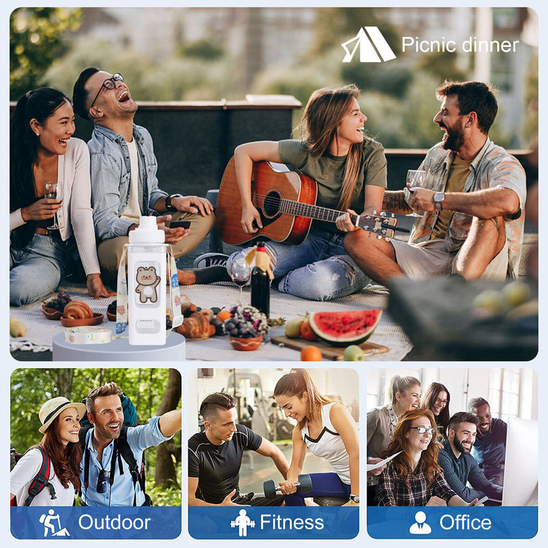 Water Bottle with Straw 700ml Drinking Bottle Square Cute Water Jug (White)