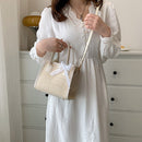 Straw Woven Shoulder Bag Summer Beach Lace Splicing Women Shopping Beach Purse