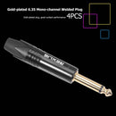 4pcs 6.35mm Male 1/4"" Mono Jack Audio Plug Connector Jack Adapter for Mic