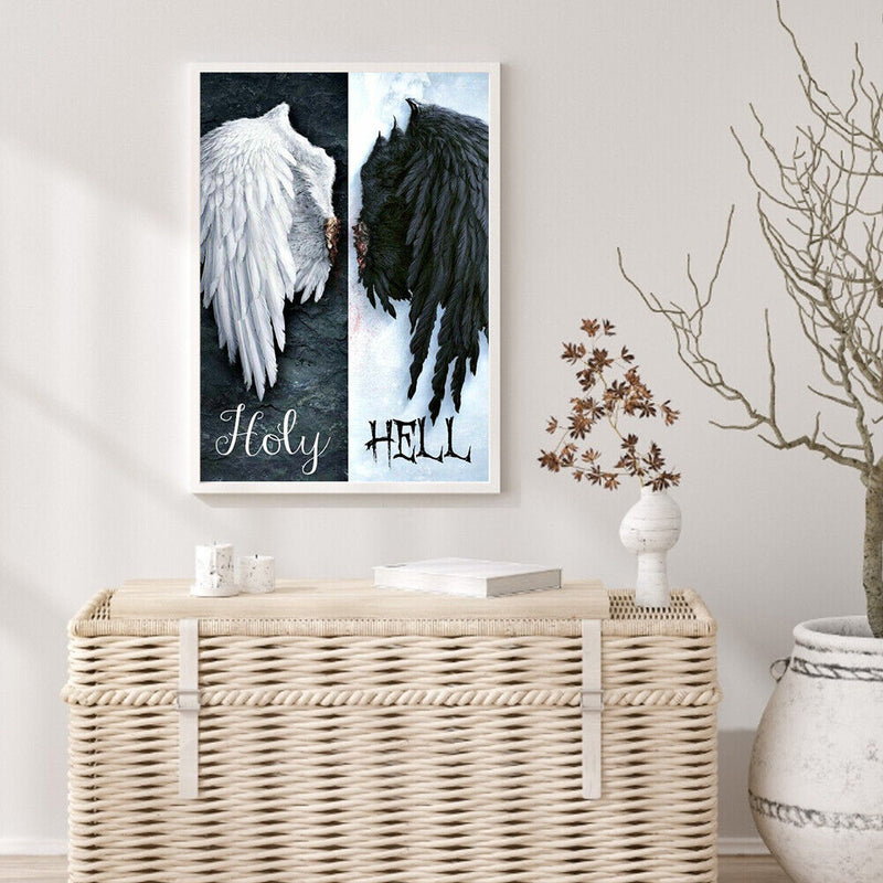 Diamond Painting Kit Black and white angel wings Full Round Rhinestone