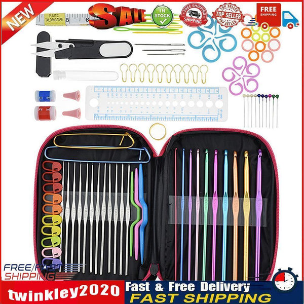 DIY Aluminum Crochet Hooks Sweater Knit Sewing Needles Set Kit (100pcs) Newly