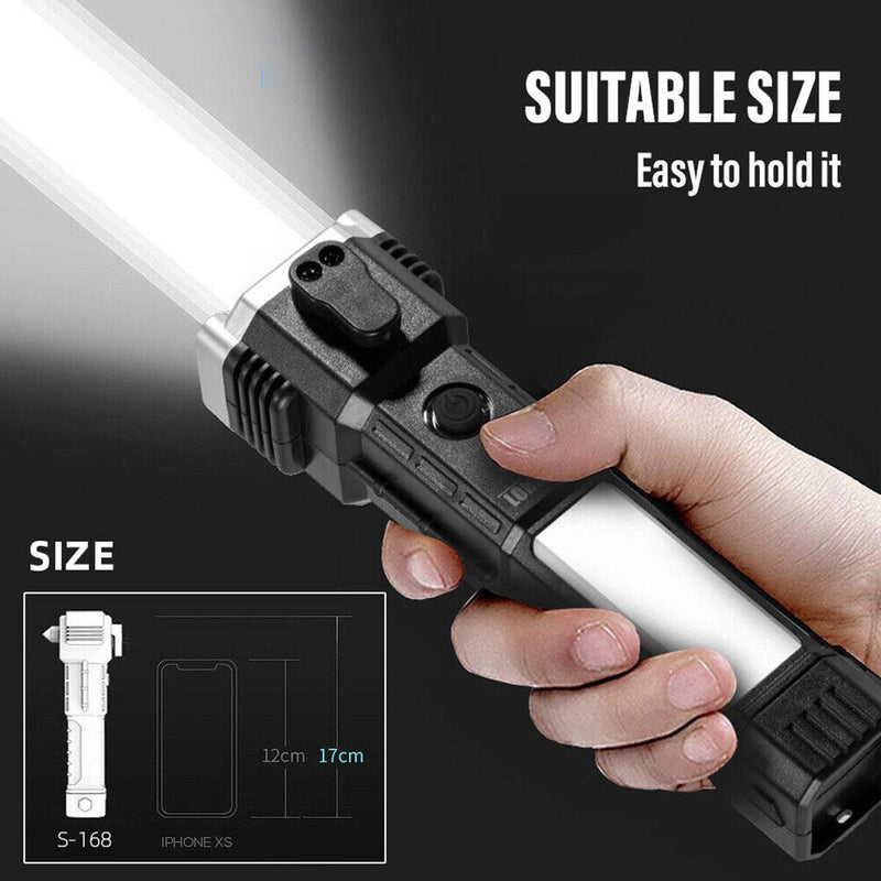 Super Bright LED Torch With Safety Hammer Magnet Side Light Camping Flashlight`