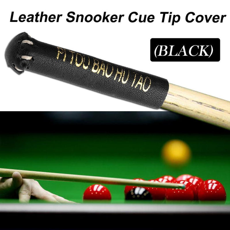 Leather Snooker Cue Tip Cover Protector Sleeve for Stick Billiard(Black)