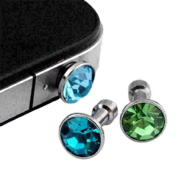 2 x Bling Diamond Mixed Crystal 3.5mm Earphone Jack Stop H2X7 I5T8 T4W0 G3S8