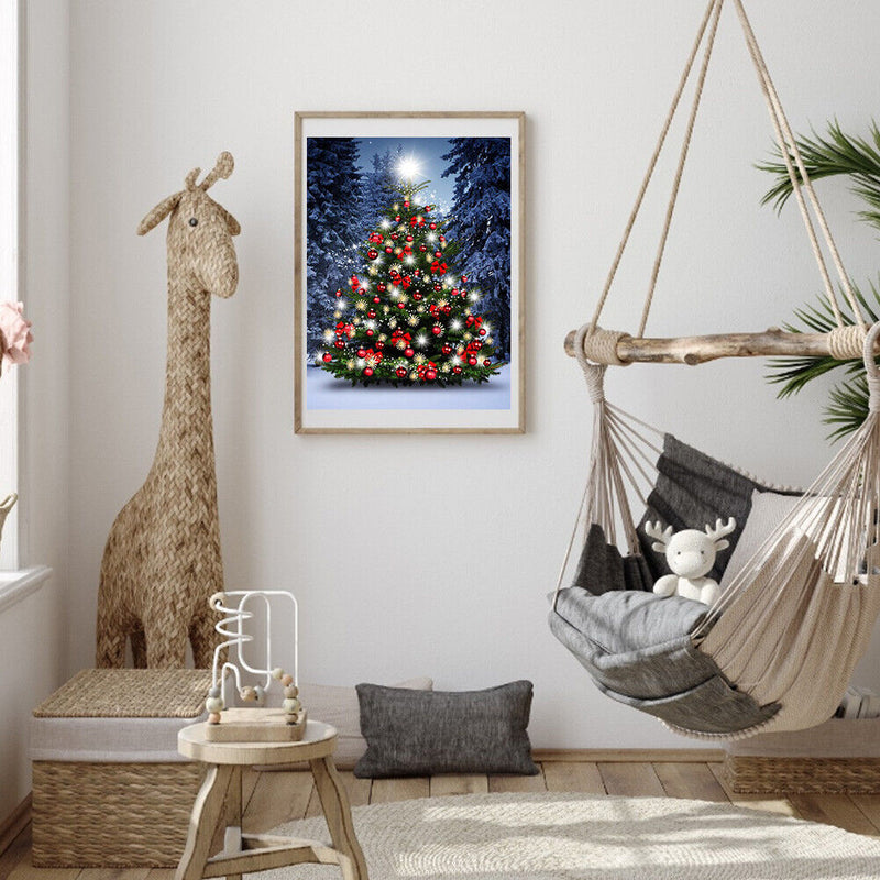 5D DIY Full Drill Round Shape Christmas Tree Rhinestone Diamond Drawing Kit