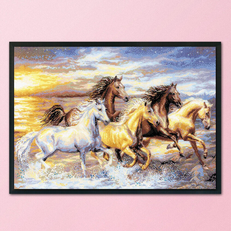11CT Canvas Horse Embroidery Stamped Cotton Thread Handmade DIY Cross Stitch Kit
