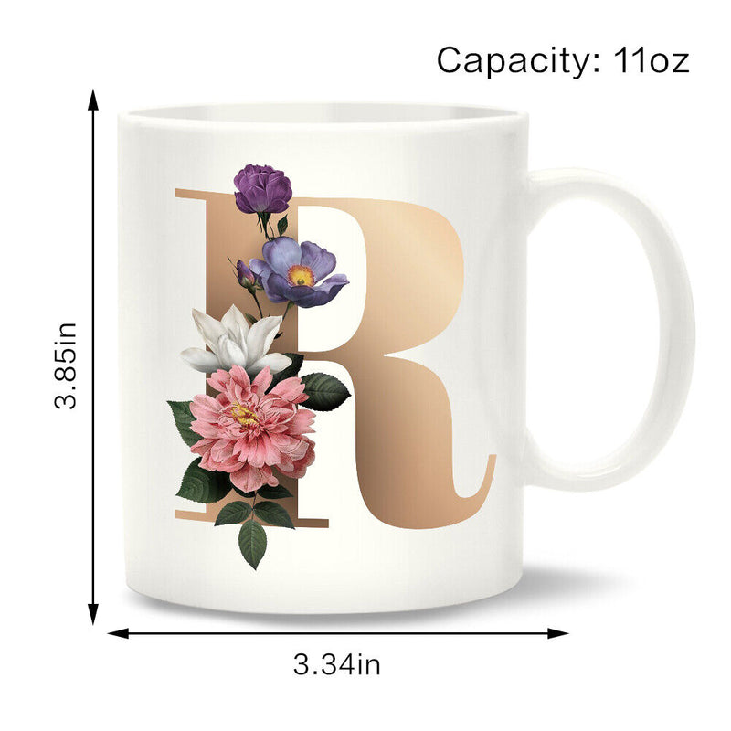 Unique Creative Ceramic Coffee Cup with Flower Letter R Unique Friend Gift