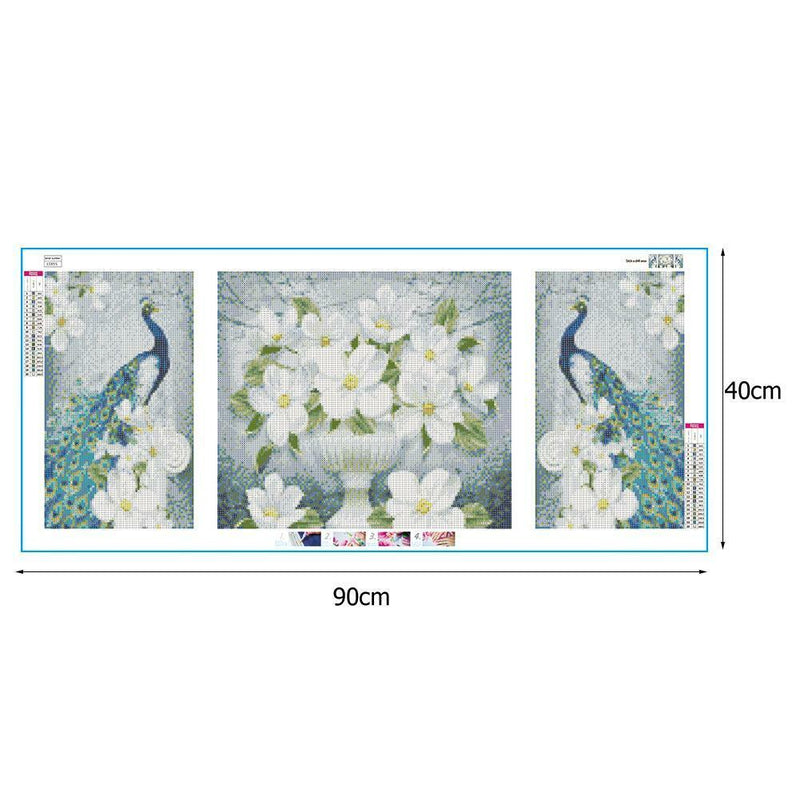 3pcs 5D DIY Full Drill Diamond Painting Peacock Cross Stitch Kit (White)