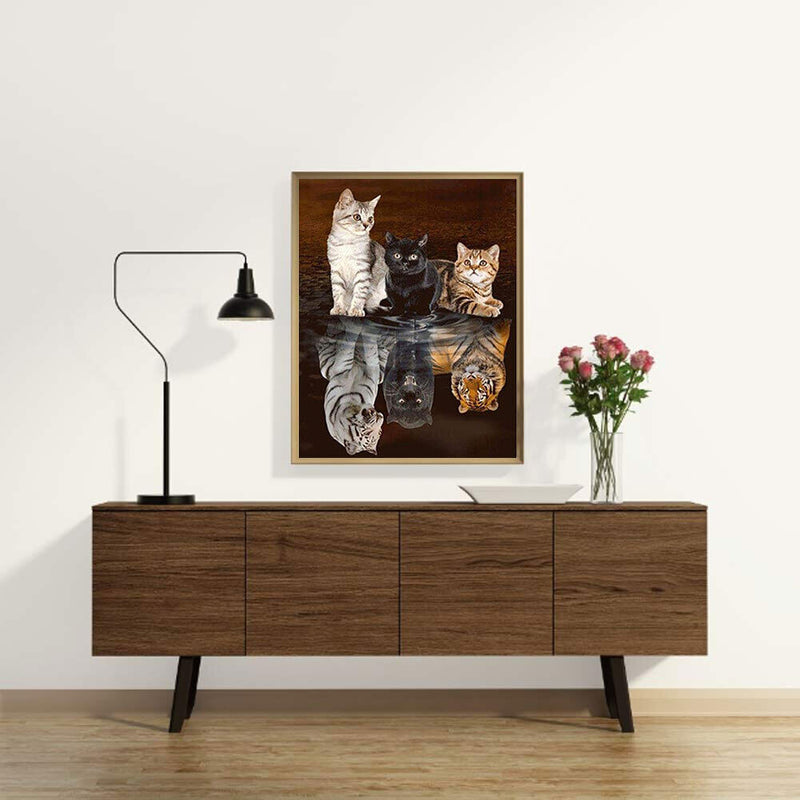 5D DIY Diamond Painting Full Square Drill Cat Reflection Tiger Picture Wall Arts