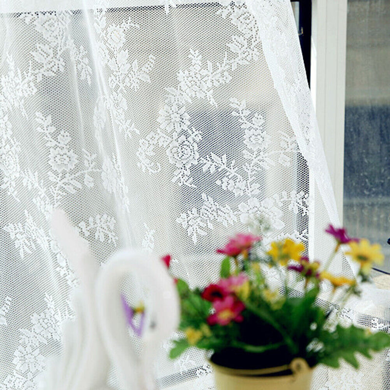 Door Window Sheer Curtain Drape Panel Leaf Voile Tulle Scarfs White