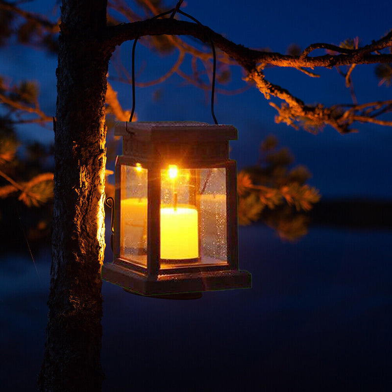 Retro Lantern Candle Twinkle Lamp LED Solar Light Outdoor Garden Hanging Decor