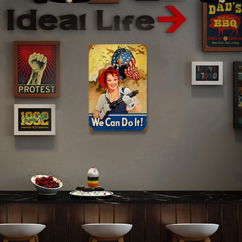 Retro Fighting Women Metal Plate Painting for Bar Pub Tin Plaques Wall Sign