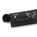 Women PU Flap Wallet with Plush Ball Lady Butterfly Coin Purse (Black)