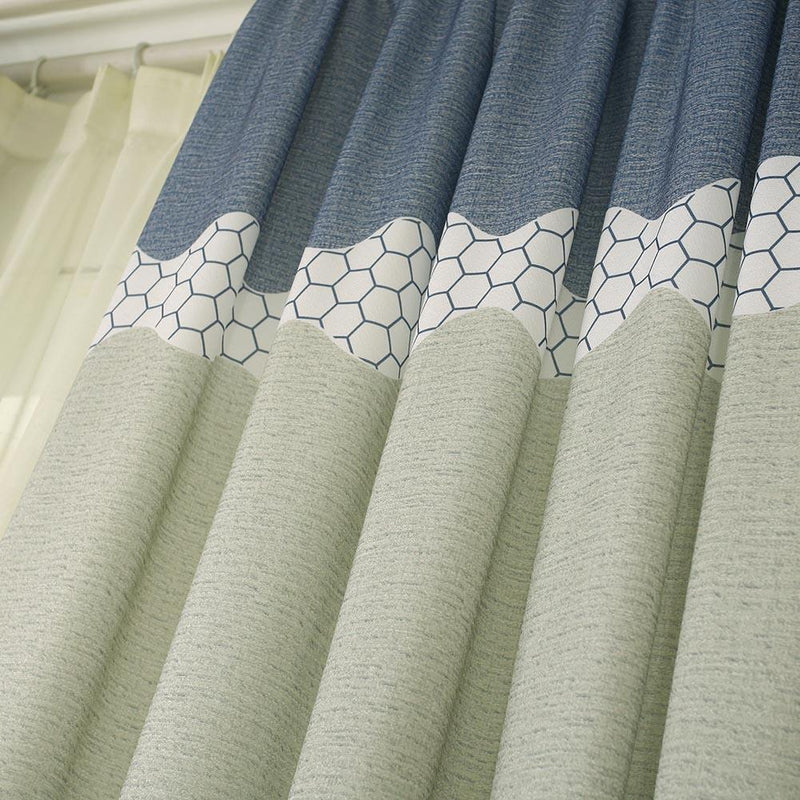 2PCS Wide Strip Shading Curtain Bedroom Semi Blackout Purdah(Blue)