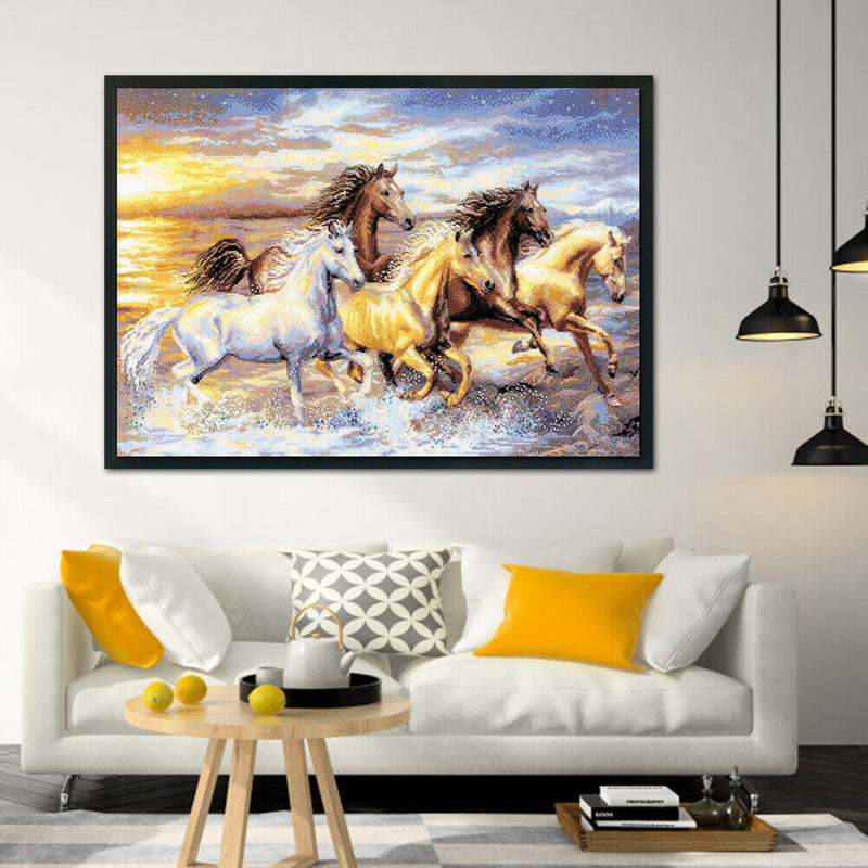 11CT Canvas Horse Embroidery Stamped Cotton Thread Handmade DIY Cross Stitch Kit
