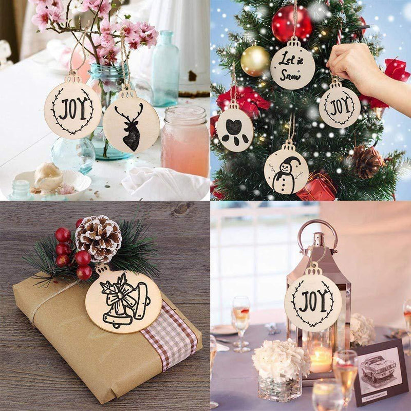 50pcs Wooden Christmas Pendents Xmas Tree Hanging Ornaments Wedding Decor