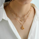Korean Hollow Circle Choker Women Double Layer Bee Pendant Necklace Jewelry Gift