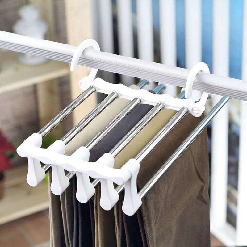 Multi-function Pants Hanger 5 Tier Stainless Steel Pants Rack Trousers Orga