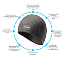 Waterproof Swimming Caps Women Men Silicone Ear Protection Swim Hat (Black)