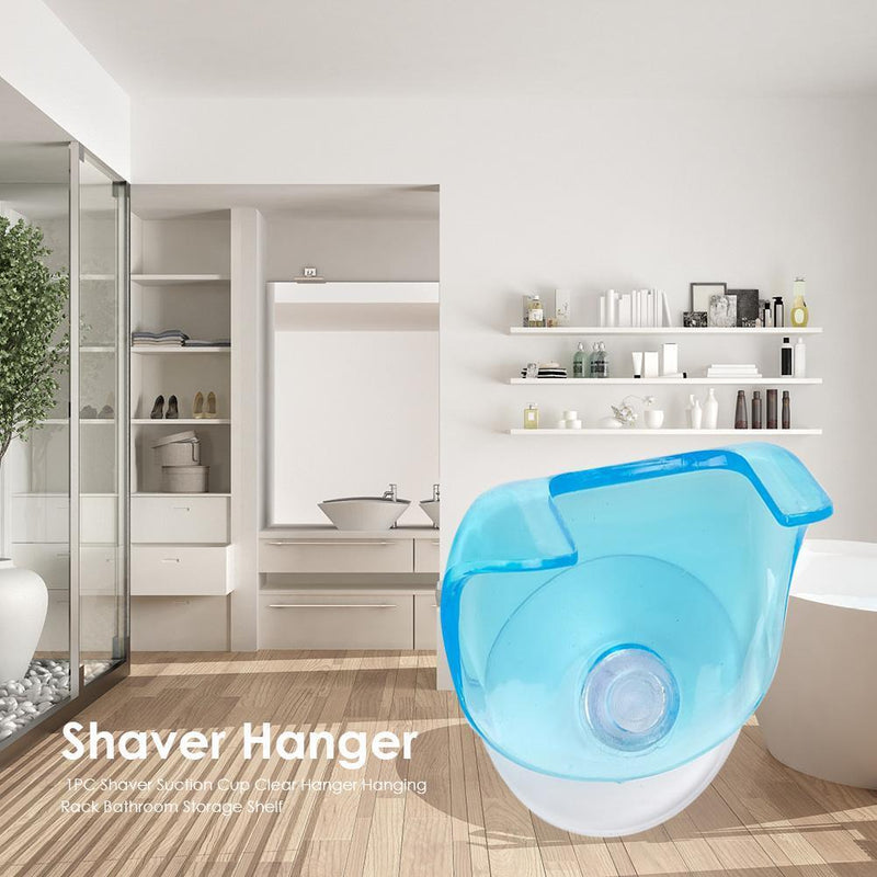 Shaver Suction Cup Clear Hanger Hanging Rack Bathroom Storage Shelf (Blue) Newly