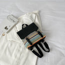 Colorful Straw Backpack Women Woven Leather Splicing Student Travel School Bag