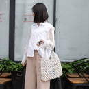 Womens Straw Hollow Beach Shoulder Bags Female Summer Vacation Shopper Handbags