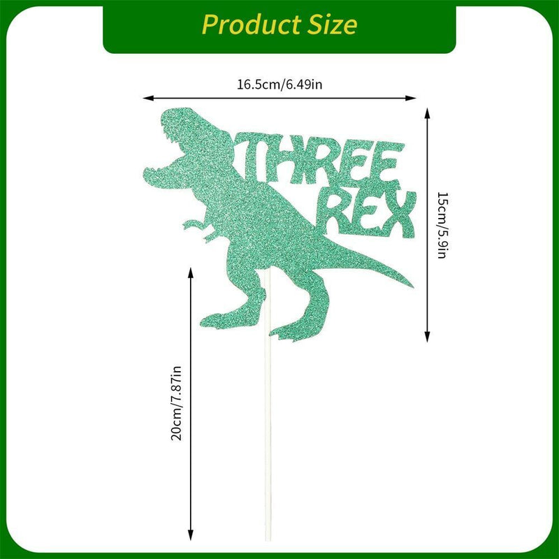 Dinosaur Theme 3 Years Old Cake Toppers Cake Decor Sparkling Three Rex Dinosaur