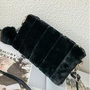 Women Clutch Fur Plush Bag Casual Handbag Purse Winter Crossbody Bag(Black)