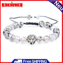 Unisex Lion Charm Beads Bangle Adjustable Beach Bracelet (Stripe Agate)