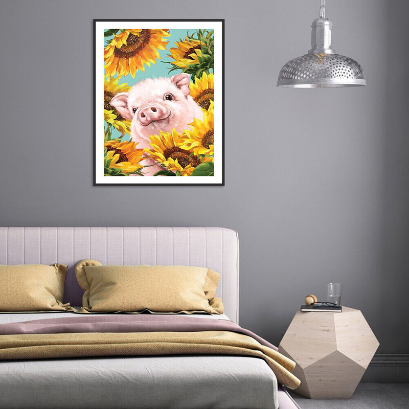 Sunflower Pig Oil Paint By Numbers Hand Painted Wall Art Craft Home Decorat