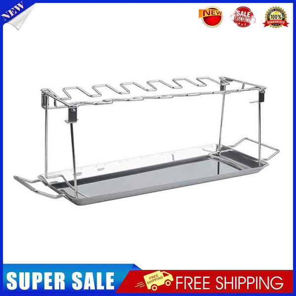 Folding Chicken Wing Leg Rack+Tray Stainless Steel Grill Roaster Stand BBQ Tools