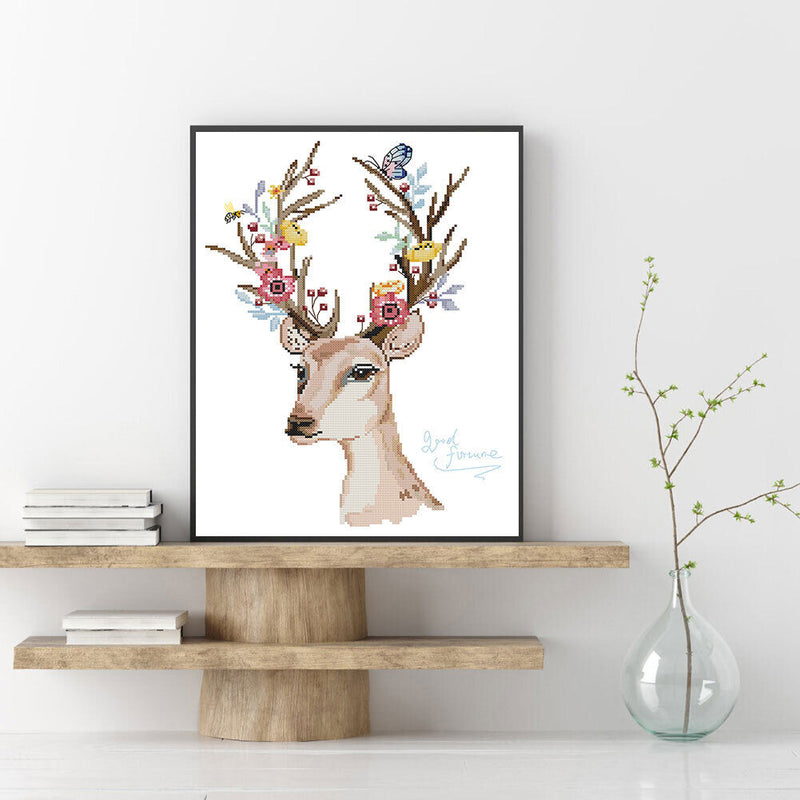 11CT Partial Cross Stitch Lucky Deer Stamped DIY Kits Handmade Cotton Embroidery