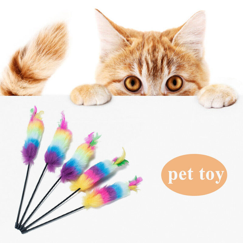 Cat Teaser Colorful Feather Wand Kitten Interactive Stick Pet Toys (47cm)