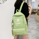 Preppy Style Daisy Print Backpack 4pcs/Set Canvas Shoulder Bag Pencil Clutches