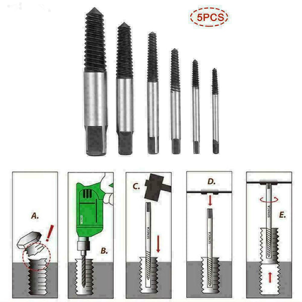 5pcs Bolt Screw Remover Broken Extractor Kit Ez Easy Thread Reverse Tools K0Z2