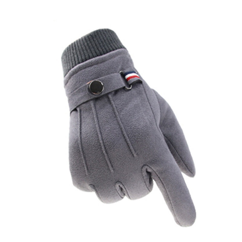 Men Touchscreen Cycling Gloves Full Finger Fleece Riding Mittens (Grey)
