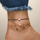 Girl Jewelry Beads Multilayer  Black Rope Chain Heart Anklets Foot Bracelet