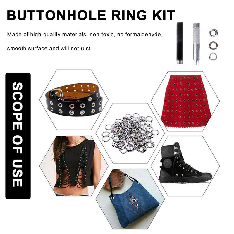 DIY Leather Craft Metal Eyelets 12mm Grommets Kit with Mounting Punch Rods Newly