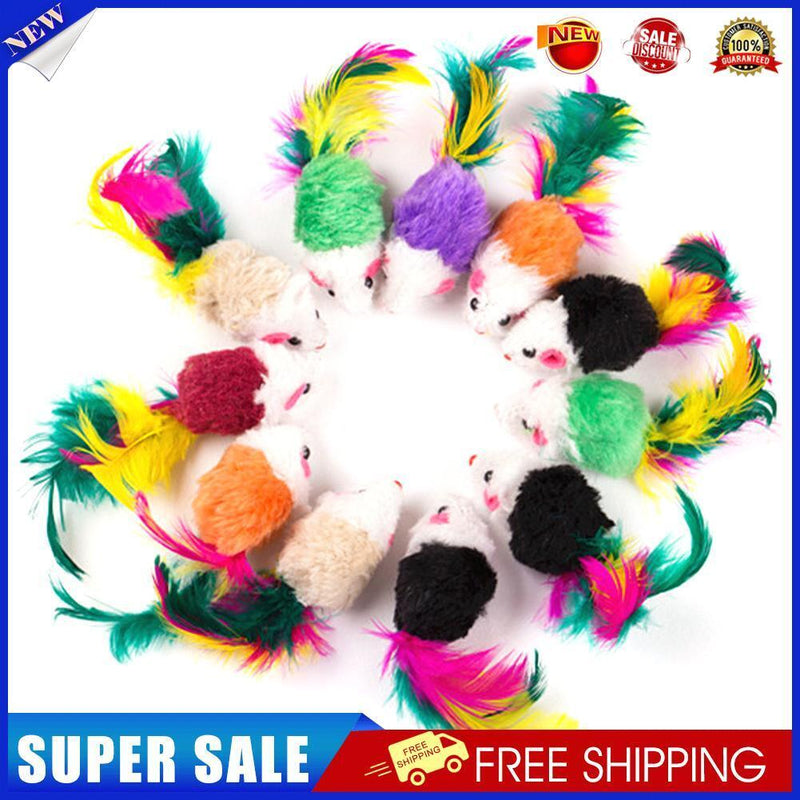 10 Pcs False Mouse Pet Cat Toys Mini Playing Toys with Colorful Feather