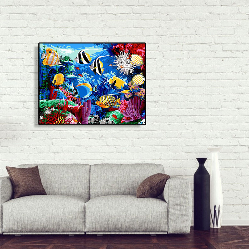 Painting By Numbers DIY Ocean Fish Canvas Oil Wall Art Picture Ornaments Kit