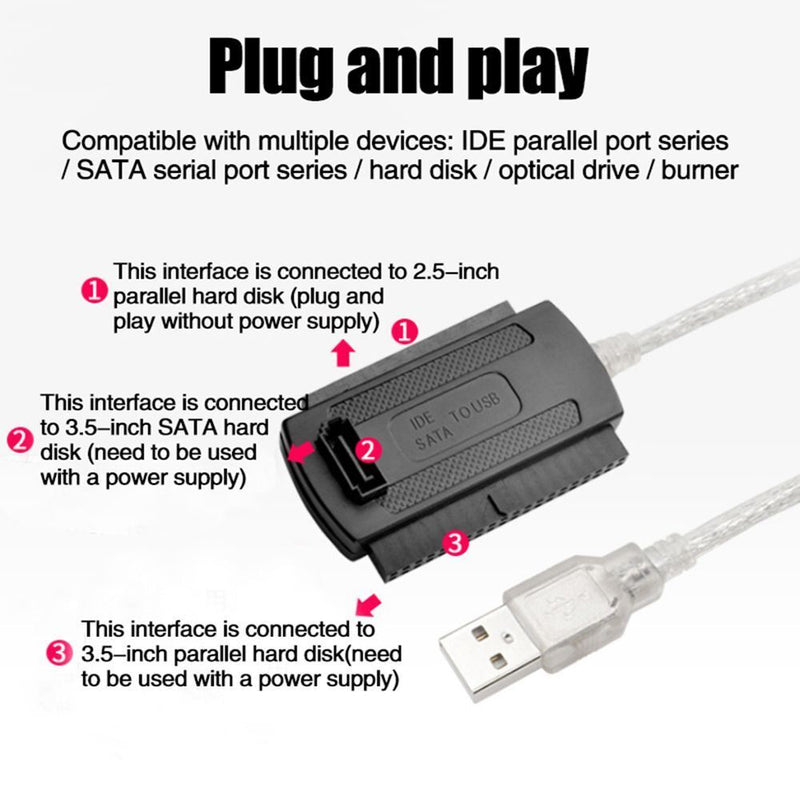 External 3 in 1 USB 2.0 to IDE/SATA 2.5/3.5 inch HDD Adapter Conversion Cable