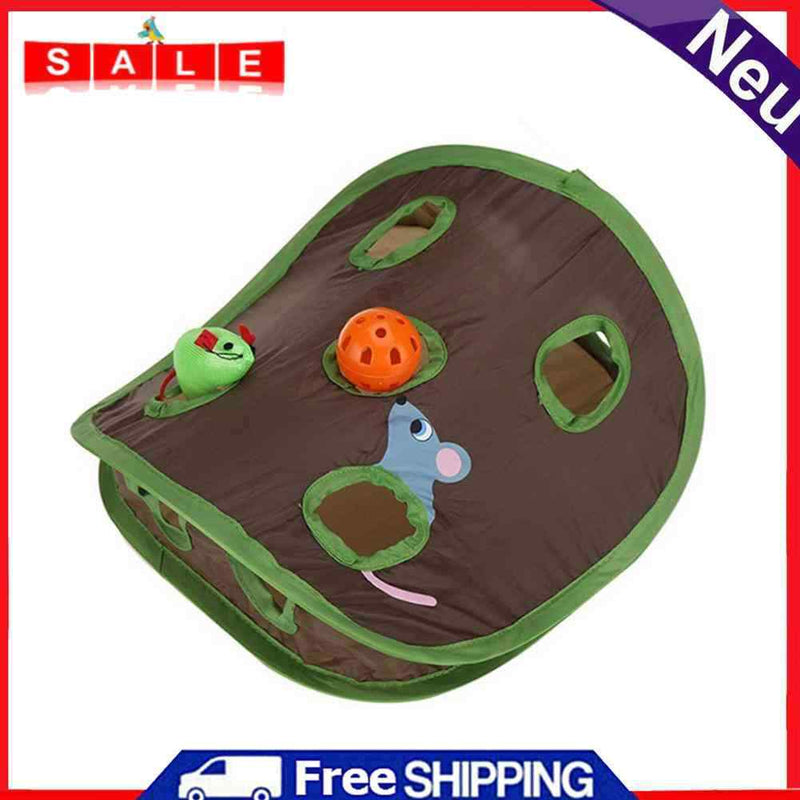 Cat Mice Bell Tent with 9 Holes Hide Tunnel Foldable Interactive Play Pet Toys