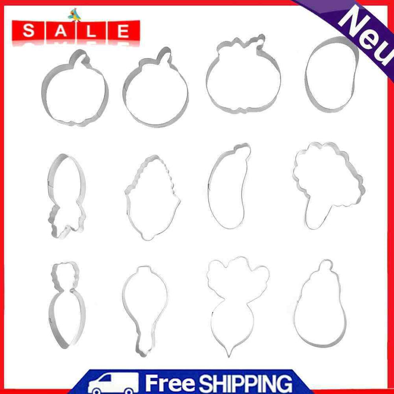 12pcs/Set Reusable Vegetable Stainless Steel Mold Cake Biscuit Baking Mould