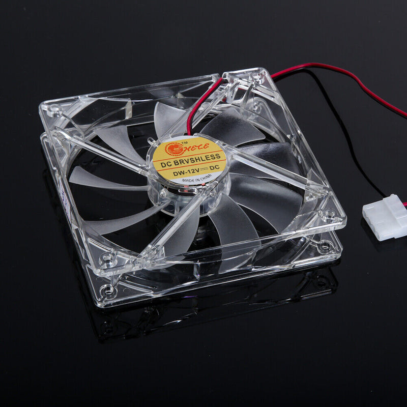 LED Light CPU Cooling Fan Computer PC Clear Case Quad 12CM Heatsink Yellow