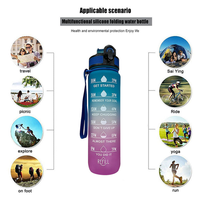 1L Sports Water Bottle with Marker Large Capacity Fitness Drink Cups (C) Newly