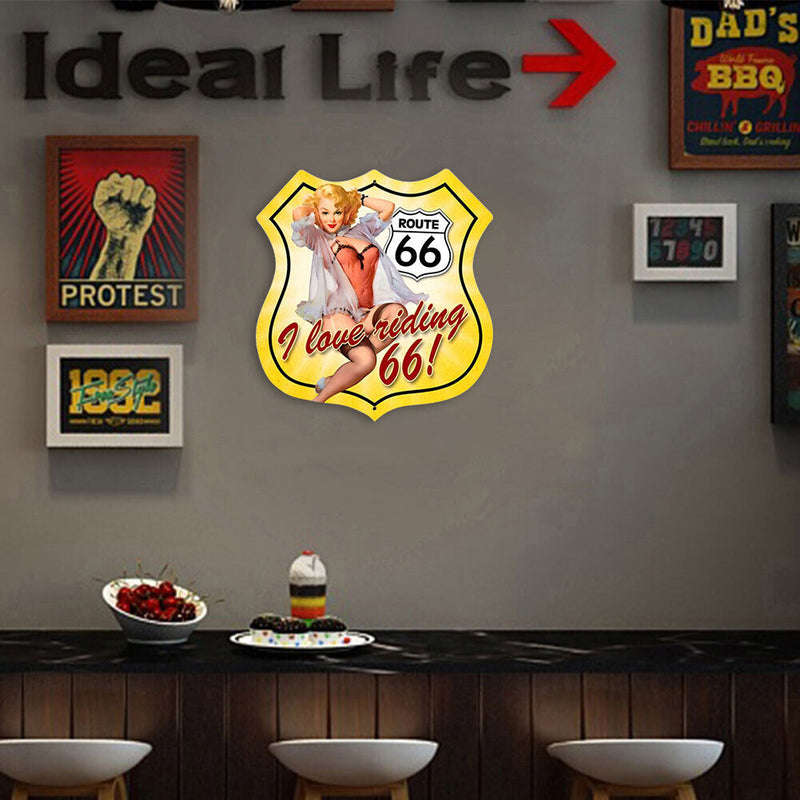 Shield Shape Route 66 Sexy Plate Metal Tin Sign Retro Decorative Iron Paintings