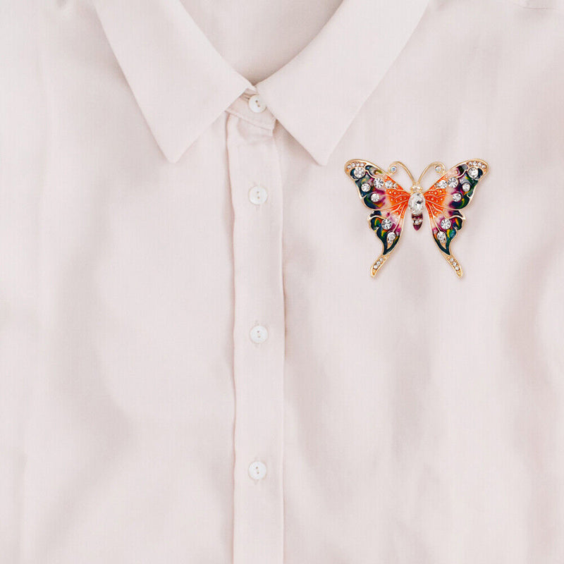 Colorful Butterfly Brooches Rhinestone Pins Men Women Enamel Lapel Badge Jewelry