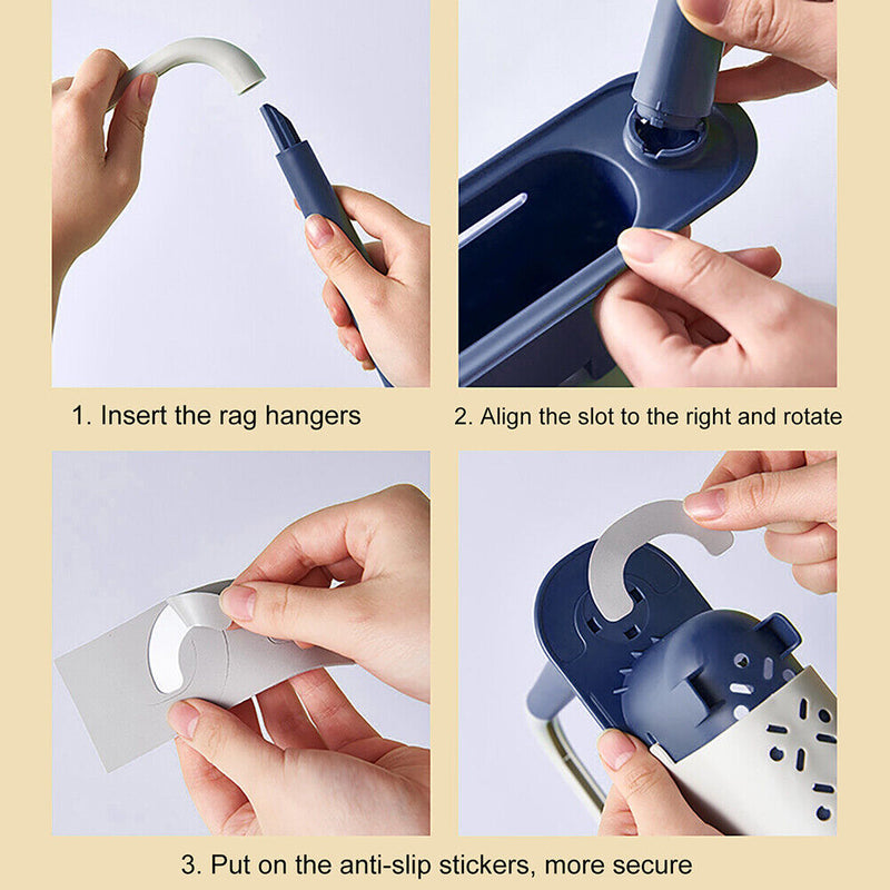 Telescopic Sink Drain Racks Organizer Soap Basket Kitchen Storage (Blue) Newly