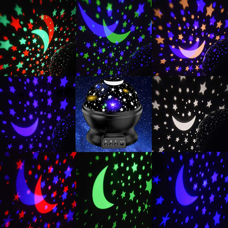 LED Starry Sky Night Light Rotating Projector Star Moon Table Lamp (Black) Newly